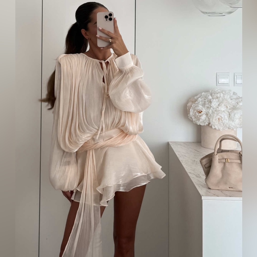 Elegant Cream Dress Ruffle Chiffon Miss Rosier